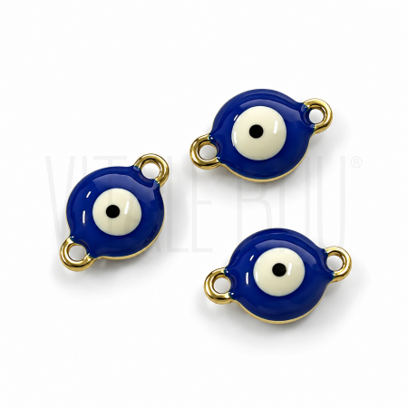 Entremeio Olho Turco 12x8mm em Aço Inoxidável Dourado e Esmalte Azul